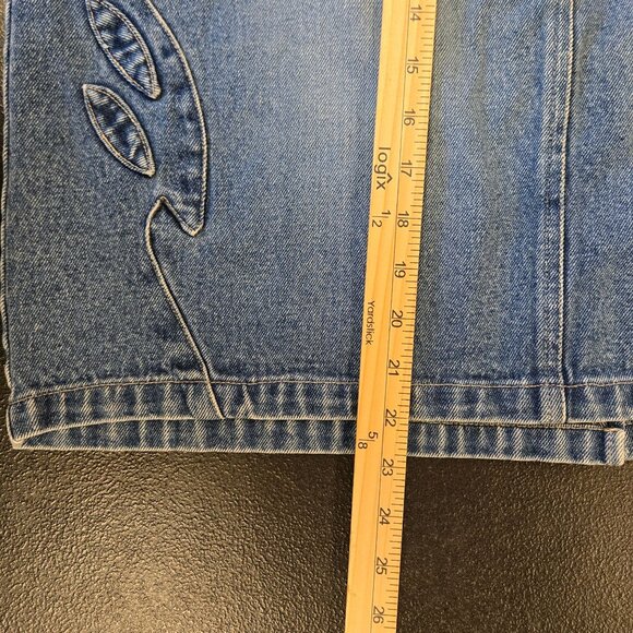 Vintage Women's 14 Denim Mini Skirt Blue Embroidered Leaf Detail 90s Cotton Retr - Picture 7 of 8